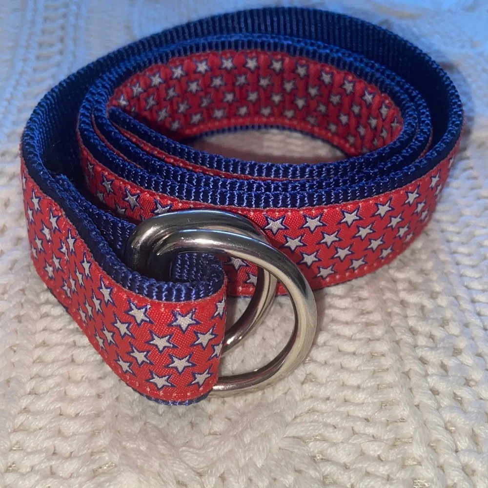 Nylon D Ring Boys Belt 28” Red White and Blue with Stars